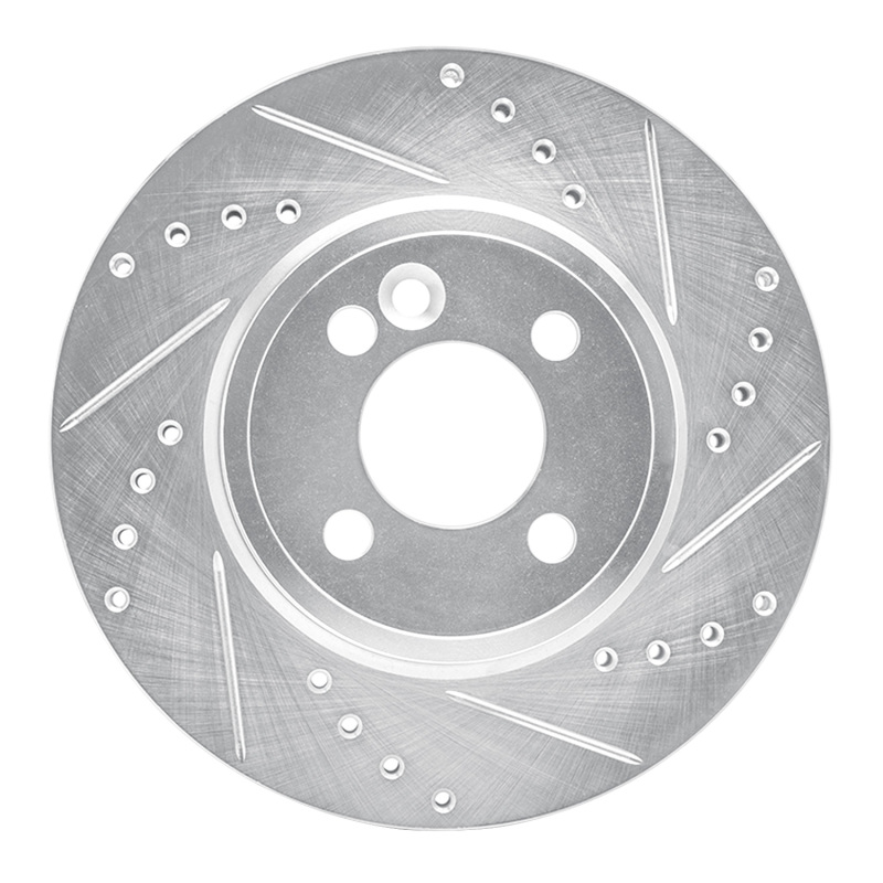 Mini Cooper Brake Rotor (1) - Front Right - R1 Concepts - Drilled & Slotted - Silver - `07-`15